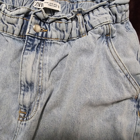 ZARA Women Jeans. Paperbag Ankle Baggy Fit High Rise Light Wash Denim. Size 12 - Picture 6 of 7